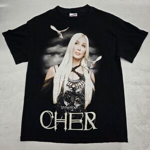 Vintage Cher "Living Proof" 2003 Tour Dates Shirt Black‎ Double Sided Y2K Mens M